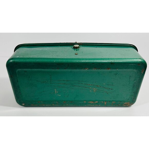 Vintage Green Metal Lockable Storage Tool Lunch Tackle Box Handle Industrial Rus - Picture 8 of 10